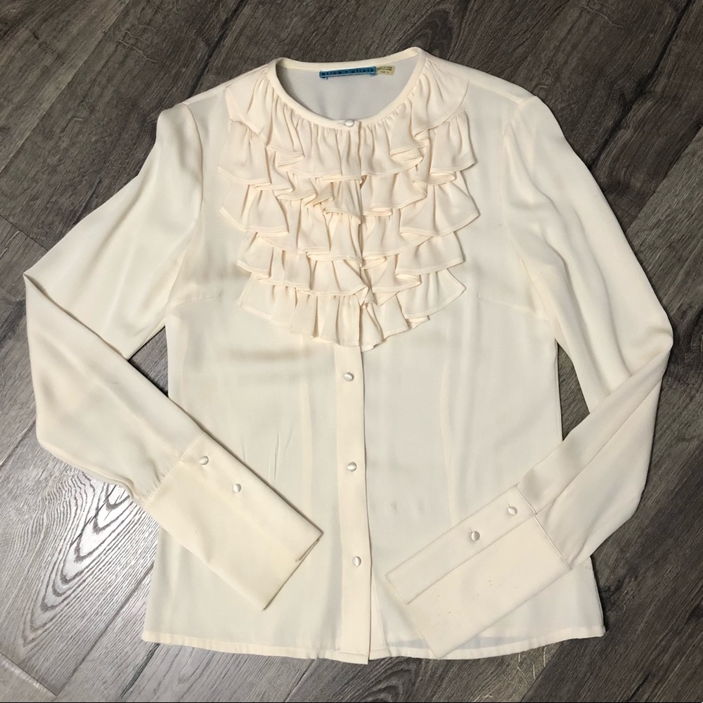 alice + olivia cream silk ruffle blouse-size small